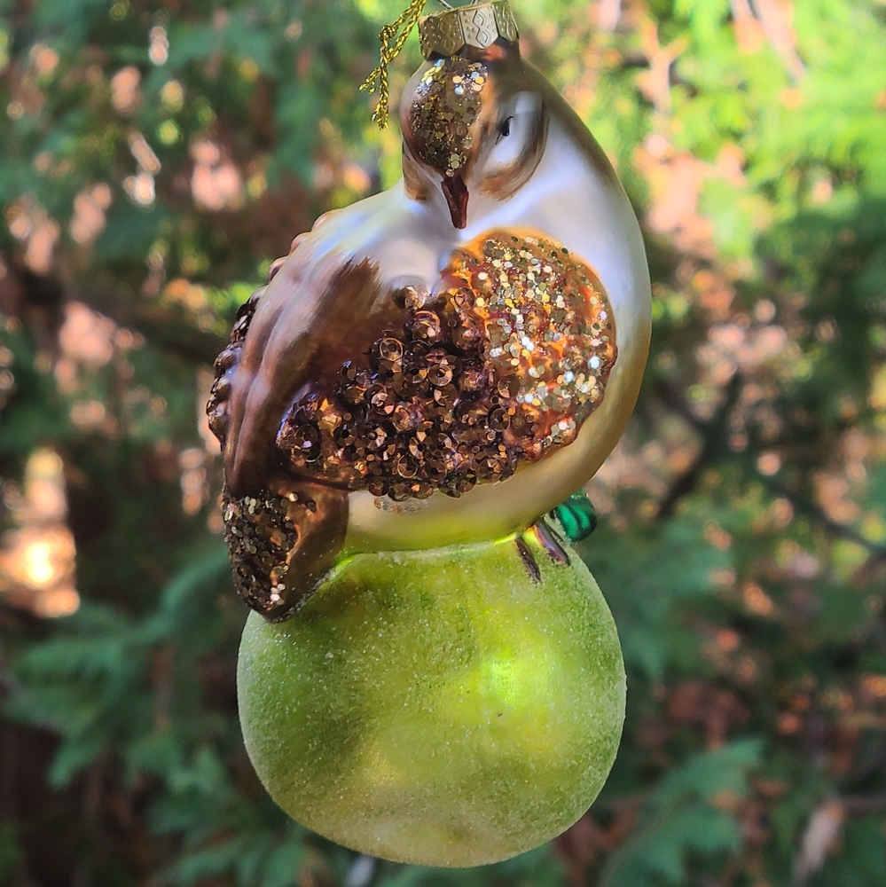 New with tag, Christmas holiday glass partridge on a pear ornament